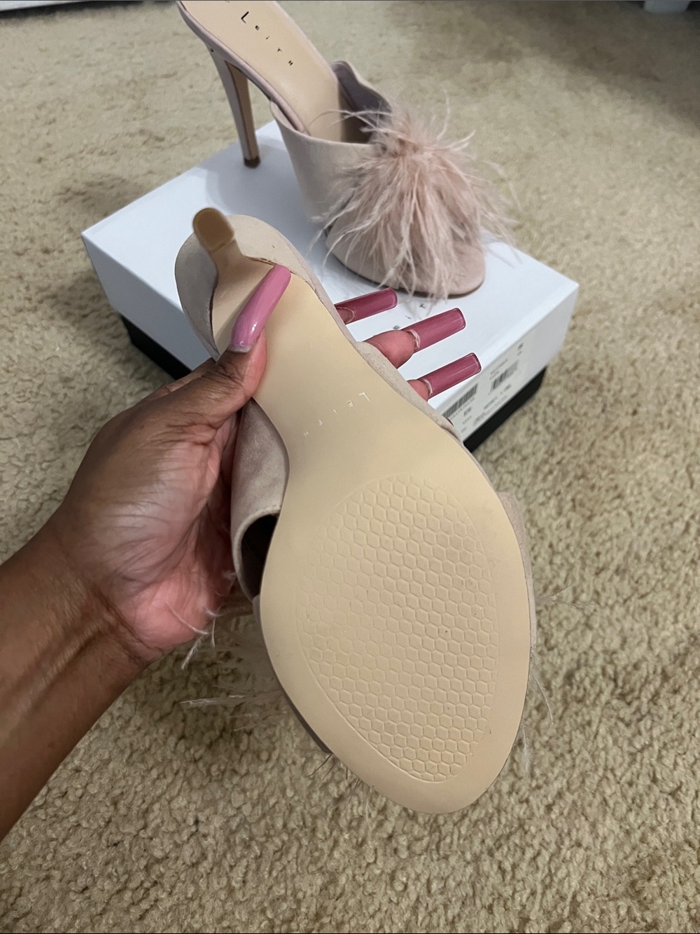 Leith Blush Feather Slide Heels - Picture 3 of 6